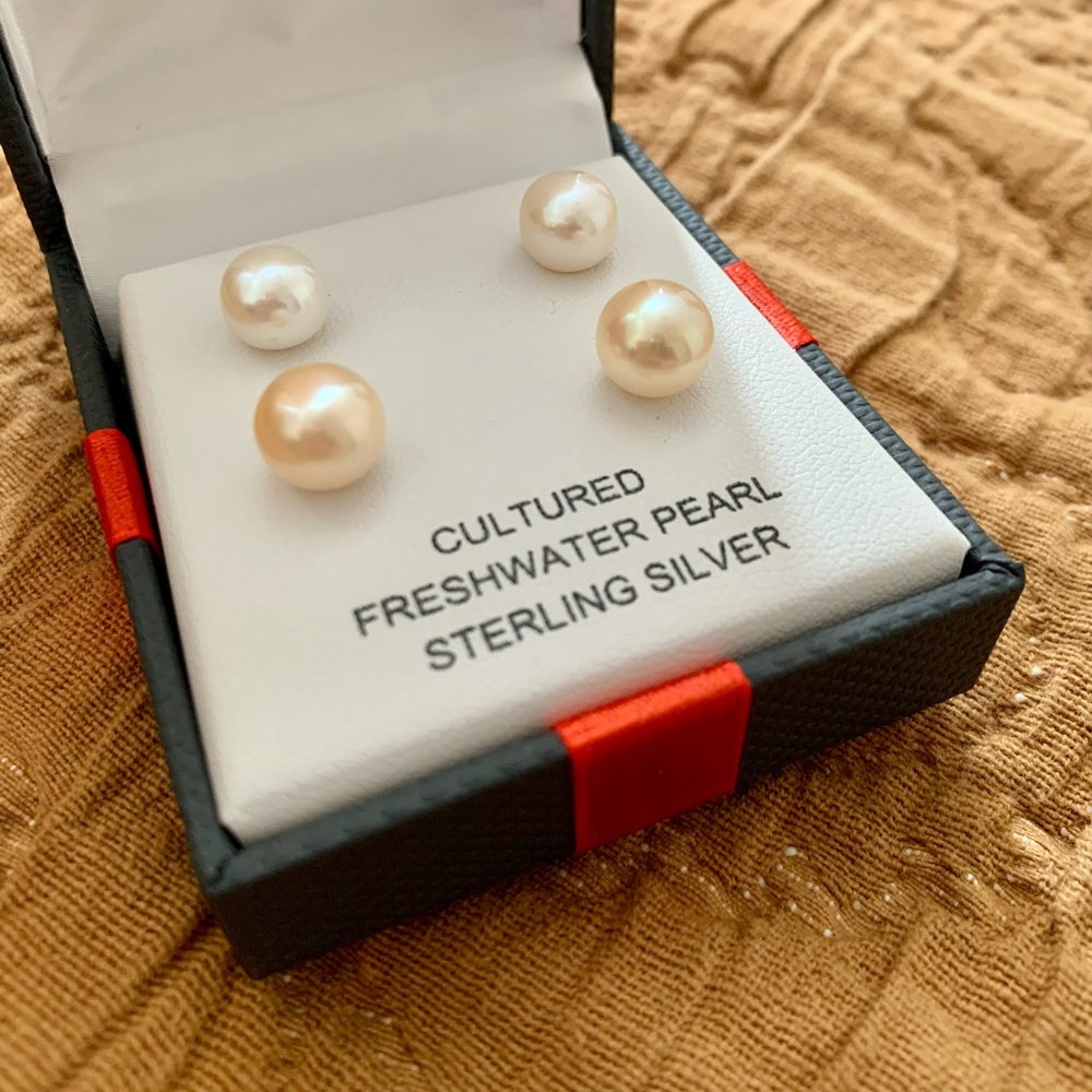 Cultured Freshwater Pearl Silver Sterling Earring Set